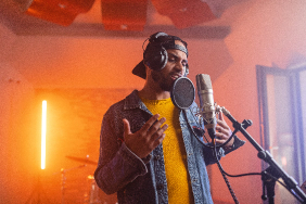 Artist singing in studio